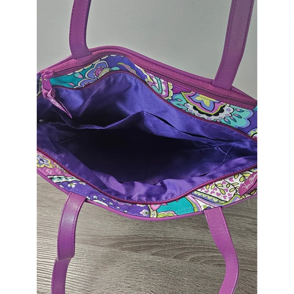 Vera Bradley Plum Crazy Paisley Quilted Cotton Tote Bag Purple Teal Floral Large